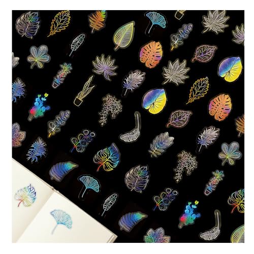 Bieiyhe 100 Stück Scrapbook Sticker Transparent, Holo Selbstklebend Vintage, Holographische Aufkleber Glänzende, Handyhülle Aufkleber Fotoalbum, Bullet Journal Aesthetic - Blatt Bieiyhe 100 Stück Scrapbook Sticker Transparent, Holo Selbstklebend Vintage, Holographische Aufkleber Glänzende, Handyhülle Aufkleber Fotoalbum, Bullet Journal Aesthetic - Blatt von Bieiyhe