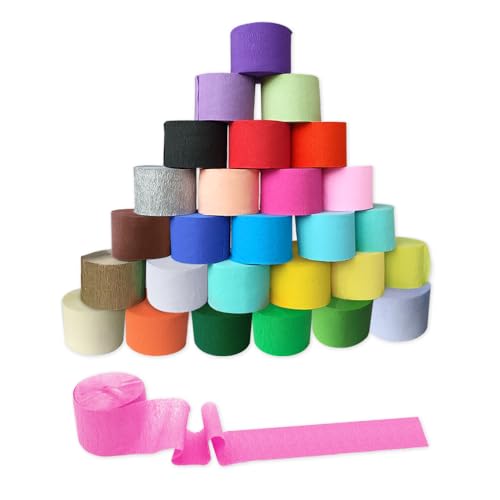 Bieiyhe 28 Farben,Krepppapier Bunt,Kreppband Bunt Einzeln,Crepe Paper,Bastel Krepppapier Neonfarben,Creppapieer Bunte Luftschlangen,Krebband Maibaum,Floristenkrepp für Deko Party Feier Dekoration von Bieiyhe