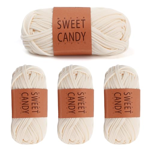 Bieiyhe 4 Stück Baumwollgarn zum Häkeln Creme, Häkelgarn für Anfänger Baumwolle, Makramee Garn Geflochten 6 mm, Strickgarn Dickes Garn Weich, Bändchengarn Baumwollgarn zum Stricken (4 x 100 g) Bieiyhe 4 Stück Baumwollgarn zum Häkeln Creme, Häkelgarn für Anfänger Baumwolle, Makramee Garn Geflochten 6 mm, Strickgarn Dickes Garn Weich, Bändchengarn Baumwollgarn zum Stricken (4 x 100 g) von Bieiyhe