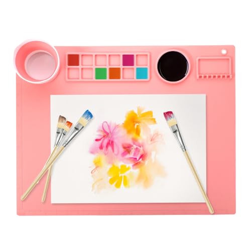 Bieiyhe Malmatte Silikon Malunterlage Abwaschbar 50x40cm, Bastelmatte Kinder, Kids Painting Station, Silicone Painting Mat, Malstation Kinder Silikon mit Becher, Silikonmatte Malen Abwischbar -Rosa Bieiyhe Malmatte Silikon Malunterlage Abwaschbar 50x40cm, Bastelmatte Kinder, Kids Painting Station, Silicone Painting Mat, Malstation Kinder Silikon mit Becher, Silikonmatte Malen Abwischbar -Rosa von Bieiyhe
