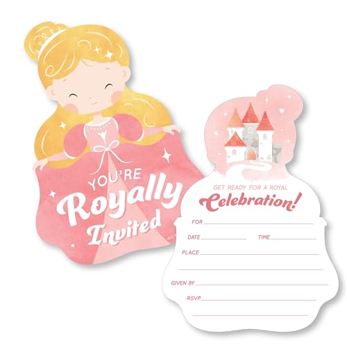 Big Dot of Happiness 12 Stück Prinzessin Geburtstagseinladungen (Hautton 1), You're Invited Pink Royal Princess Shape Party Ausfüllen Einladungskarten mit Umschlägen für Mädchen Geburtstag von Big Dot of Happiness