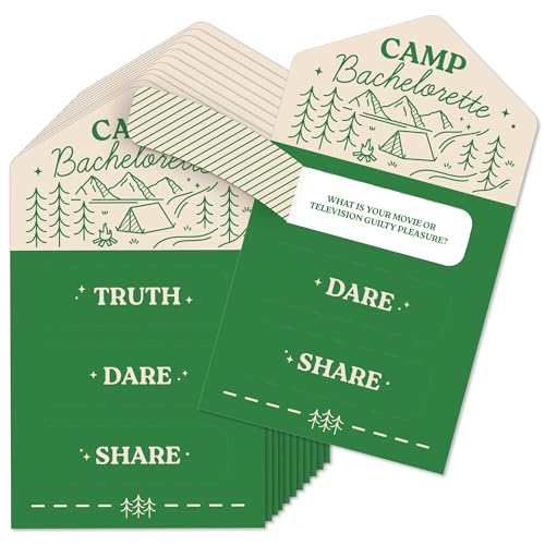 Big Dot of Happiness Camp Bachelorette Truth, Dare, or Share Pull Tabs Spiel, Cabin Glamping Bachelorette Party Spiel Pickle Cards - Set mit 12 Stück von Big Dot of Happiness