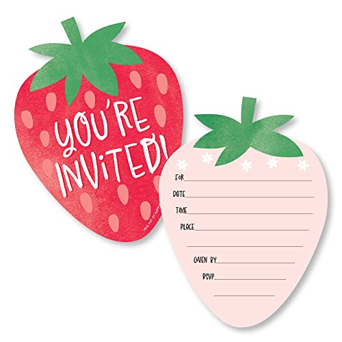 Big Dot of Happiness Einladungskarten zum Ausfüllen, Motiv: Berry Sweet Strawberry – Fruit Thema Geburtstagsparty oder Babyparty mit Umschlägen – 12 Stück von Big Dot of Happiness