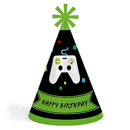 Big Dot of Happiness Game Zone – Kegelförmiger Happy Birthday Partyhüte für Kinder und Erwachsene – Set mit 8 Stück (Standardgröße) von Big Dot of Happiness