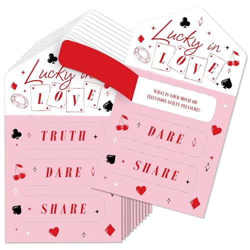 Big Dot of Happiness Lucky in Love Truth, Dare, or Share Pull Tabs Spiel, Las Vegas Bachelorette Party Spiel Pickle Cards – Set mit 12 Stück von Big Dot of Happiness