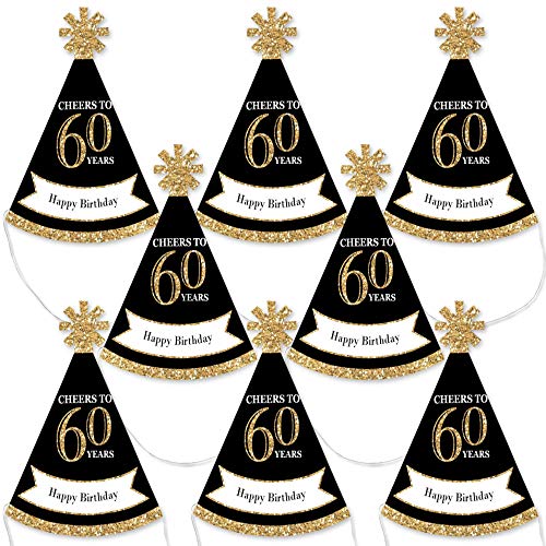 Big Dot of Happiness Partyhüte zum 60. Geburtstag für Erwachsene, goldfarben, Mini-Kegel, Partyhüte – Set mit 8 Stück von Big Dot of Happiness