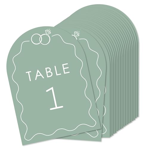 Big Dot of Happiness Salbeigrüne Hochzeitsringe Tischnummern, Verlobungs- und Jubiläums-Party-Dekoration, Hochzeits-Mittelstücke, doppelseitige 12,7 x 17,8 cm Karten, Tischnummern – 1-20 Big Dot of Happiness Salbeigrüne Hochzeitsringe Tischnummern, Verlobungs- und Jubiläums-Party-Dekoration, Hochzeits-Mittelstücke, doppelseitige 12,7 x 17,8 cm Karten, Tischnummern – 1-20 von Big Dot of Happiness