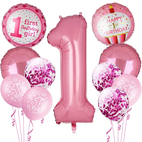 1. Geburtstag Mädchen Rosa Luftballon 1 Jahr Geburtstagsdeko Hellrosa Folienballons Nummer 1 Pink Set Geburtstags Happy Birthday Ballon Baby Shower Deko 11 Stück von Big Eye Owl