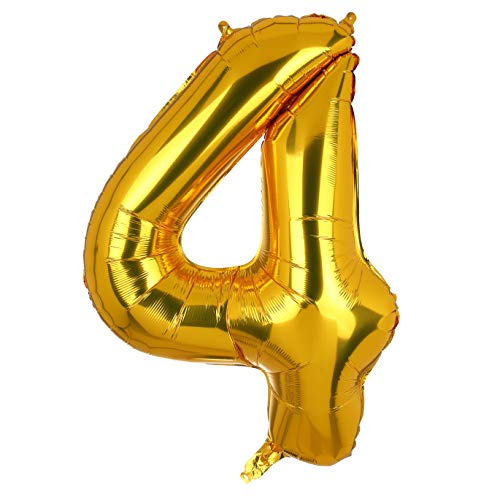 100 CM Groß Gold Zahl 4 Folienballon Luftballon Folien Mylar Riese MäDchen Helium Luftballons Geburtstag Party Deko Lieferungen Baby XXL von Big Eye Owl