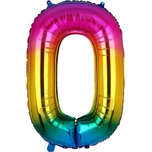 100CM Riesen Regenbogen Zahl 0 Folien Luftballons Number Mylar Helium Zahlenballon Hochzeit Geschenk-Deko Einhorn Geburtstag Party Dekoration für Mädchen Junge von Big Eye Owl