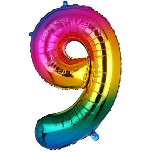 100CM Riesen Regenbogen Zahl 9 Folien Luftballons Number Mylar Helium Zahlenballon Hochzeit Geschenk-Deko Einhorn Geburtstag Party Dekoration für Mädchen Junge 100CM Riesen Regenbogen Zahl 9 Folien Luftballons Number Mylar Helium Zahlenballon Hochzeit Geschenk-Deko Einhorn Geburtstag Party Dekoration für Mädchen Junge von Big Eye Owl