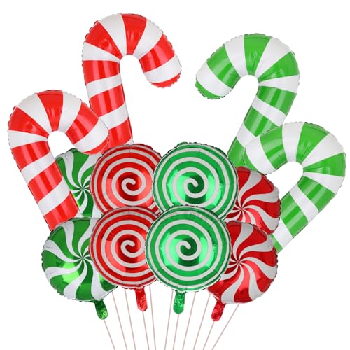 Big Eye Owl 12 Stück Weihnachten Zuckerstangen SüßIgkeiten Luftballons Rot Grün Candy Cane Balloons Große Red Green Zuckerstange Folienballon Weihnachtsdeko von Big Eye Owl