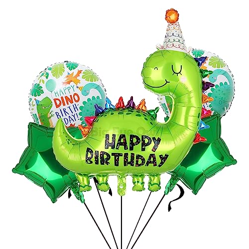 Big Eye Owl 5 Stück Dino Happy Birthday Luftballon XXL Dinosaurier Geburtstag Folienballon Kinder Dschungel Dinopartyset Deko von Big Eye Owl
