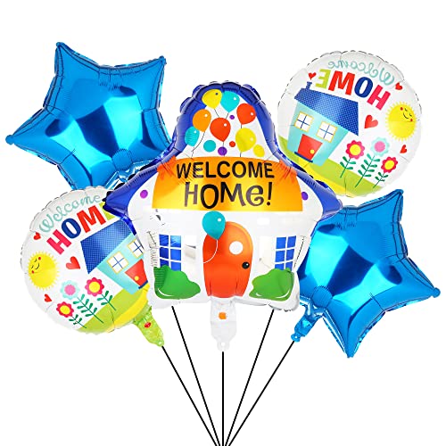 5 Stück Herzlich Willkommen Zuhause Luftballon Set Welcome Home Baby Folienballon Einweihungsparty Hochzeit Geburt Helium Foil Ballons Sparty Deko von Big Eye Owl
