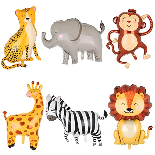 6 Stücke Dschungel Safari Luftballons 3D Riesiger Löwe Leopard Elefant Giraffe Zebra Affe Helium Folienballon Jungle Tierballons Theme Party Deko von Big Eye Owl