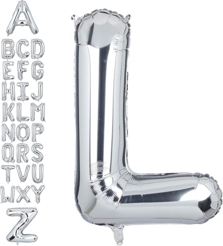 XXL Big Silver Letter L Mylar Helium Balloons 40 Inch Giant Single Foil Balloon Birthday Party Decoration Supply Baby Shower (Silver L) von Big Eye Owl
