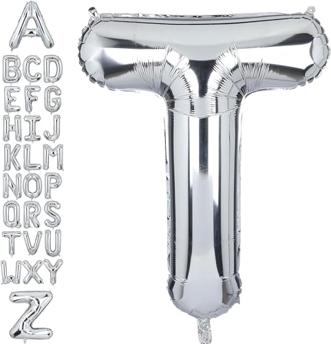 XXL Big Silver Letter T Mylar Helium Balloons 40 Inch Giant Single Foil Balloon Birthday Party Decoration Supply Baby Shower (Silver T) von Big Eye Owl