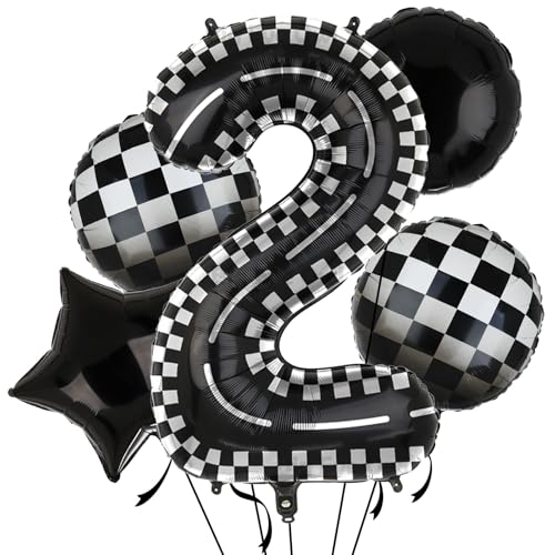 XXL Rennstrecken Zahl 2 Folienballons Schwarz Weiß Rennauto Ballon 5 Stück Mylar Helium Zahlen 2 Rennwagen Checkered Autos Luftballon Party Deko Geburtstags Race Car Theme 100cm XXL Rennstrecken Zahl 2 Folienballons Schwarz Weiß Rennauto Ballon 5 Stück Mylar Helium Zahlen 2 Rennwagen Checkered Autos Luftballon Party Deko Geburtstags Race Car Theme 100cm von Big Eye Owl