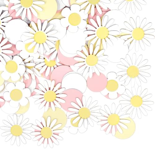 Gänseblümchen Konfetti Hochzeit Tischdeko Geburtstag Mädchen Babyparty und mehr - Rosa und Gelb Papierkonfetti mit Daisy Blumenmotiven - 100 Stück von BigCheer