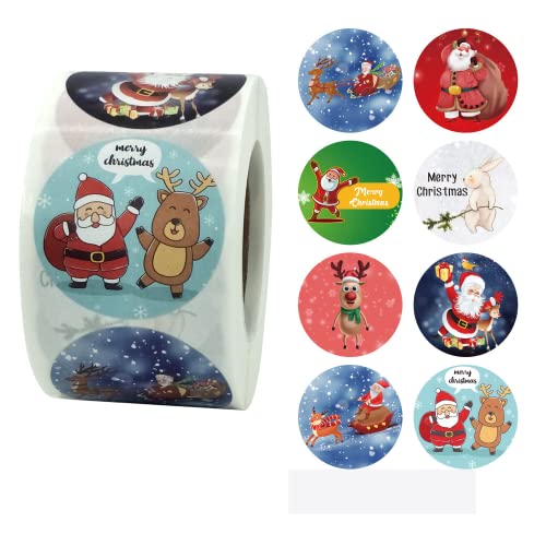 Weihnachtliche aufkleber Rolle, 500 Stück Weihnachtsaufkleber Rund Etiketten, Dekorative Tag-Aufkleber Weihnachtliche Aufkleber für Weihnachten/Umschlag/Geschenktüten/Papiertüten (1) von BigCheer