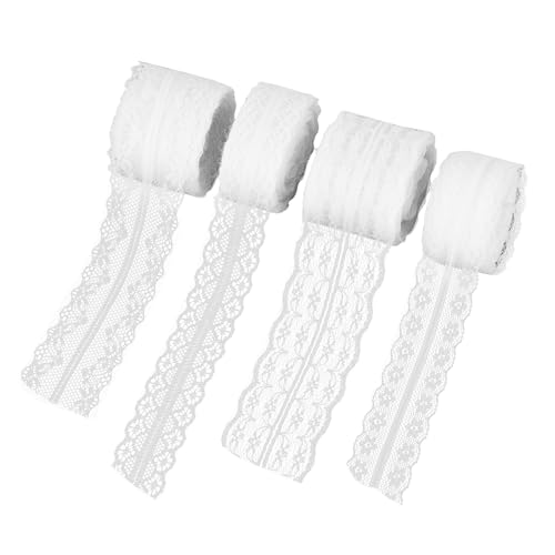 BigKego 4 Rollen Vintage Spitzenband Weiß Dekoband Spitze Zierband 40M Spitzenborte Häkelspitze für DIY Nähen Scrapbooking Geschenkbox Hochzeit Deko von BigKego