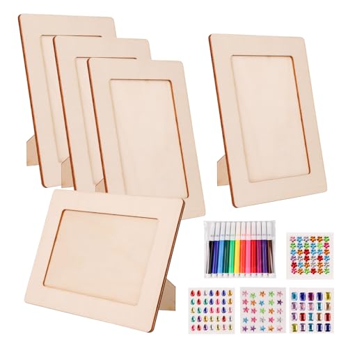 BigKego 5 Stück Bilderrahmen zum Bemalen Fotorahmen Kinder Holzbilderrahmen Bastelset DIY Bilderrahmen Holz mit Diamant Aufkleber Farbstifte für Tischdisplays Handwerk Malprojekte BigKego 5 Stück Bilderrahmen zum Bemalen Fotorahmen Kinder Holzbilderrahmen Bastelset DIY Bilderrahmen Holz mit Diamant Aufkleber Farbstifte für Tischdisplays Handwerk Malprojekte von BigKego