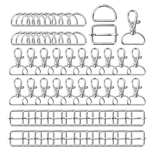 BigKego 60 Stück 25mm Karabinerhaken mit Drehgelenk Silber Metall D Ringe Verstellbare Schiebeschnalle Taschenzubehör zum Nähen für DIY Handtaschen Geldbeutel Rucksack Hundehalsbänder von BigKego
