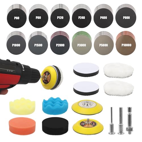 133 Stück Schleifscheiben + Pad 75 mm | Schleifpapier zur Befestigung, 12 Stück (60 – 10.000) für Auto, Metall & Holz von BigKing