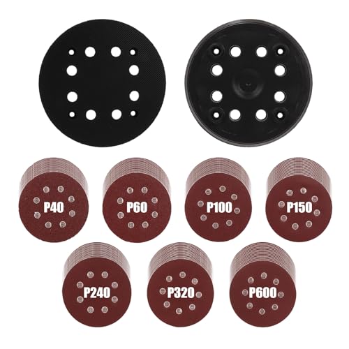 BigKing 2 Pcs Schleifteller Exzenterschleifer, 125mm Klett-Schleifpad inkl. 105 Schleifblätter (40-600er Körnung) für Bosch PEX 270 A/AE, 8-Loch Staubabsaugung von BigKing