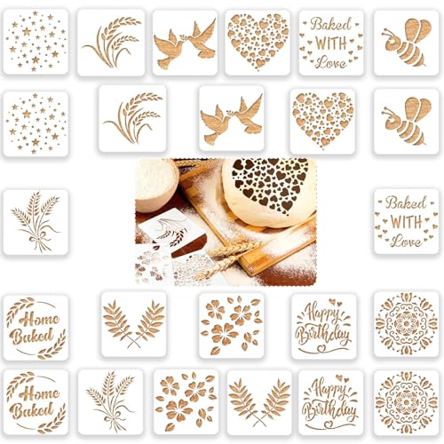 BigKing 24 Stück Malschablonen aus Kunststoff, Schablone für Kuchen, Dekoration, Handwerk, für Kuchen, Kaffee, Brot, Wandmalerei (15 cm x 15 cm) von BigKing