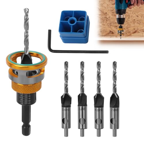 BigKing Fasenbohrer-Set, Holzfräser mit Tiefenanschlag, Holzbohrer mit Sechskantschaft 1/4 Zoll, aus HSS-M2, präzise Bohrung, für die Holzbearbeitung (Gold) von BigKing