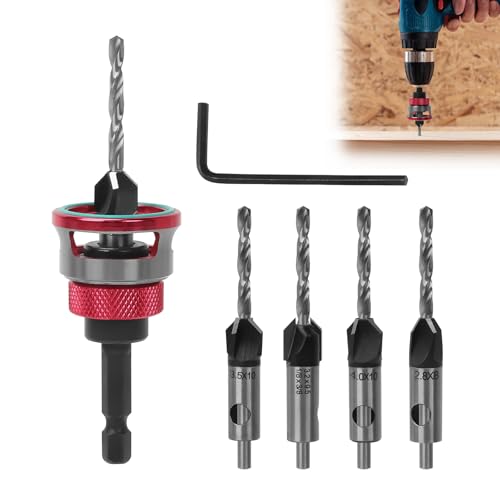 BigKing Fasenbohrer-Set, Holzfräser mit Tiefenanschlag, Holzbohrer mit Sechskantschaft 1/4 Zoll, aus HSS-M2, präzise Bohrung, für die Holzbearbeitung (Rosarot) von BigKing