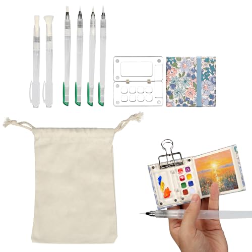 BigKing Mini Aquarell Travel Set, Reise Mini Palette, Pocket Aquarell Set,Tragbares Mini-Aquarell-Paletten Set-mit Aufbewahrungstasche - mit Clip -mit 6 Bürsten für Künstler, Studenten und unterwegs BigKing Mini Aquarell Travel Set, Reise Mini Palette, Pocket Aquarell Set,Tragbares Mini-Aquarell-Paletten Set-mit Aufbewahrungstasche - mit Clip -mit 6 Bürsten für Künstler, Studenten und unterwegs von BigKing