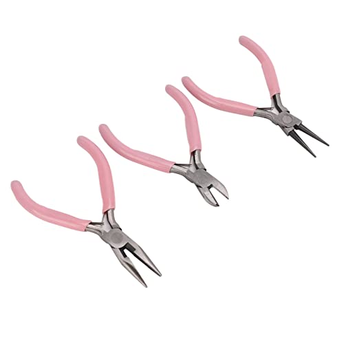 BigKing 3-teiliges rosa Schmuckzangen-Set mit runder Nadel, diagonaler Nase, Karbonstahl, robust, langlebig, Zangen-Set für Bastelarbeiten BigKing 3-teiliges rosa Schmuckzangen-Set mit runder Nadel, diagonaler Nase, Karbonstahl, robust, langlebig, Zangen-Set für Bastelarbeiten von BigKing