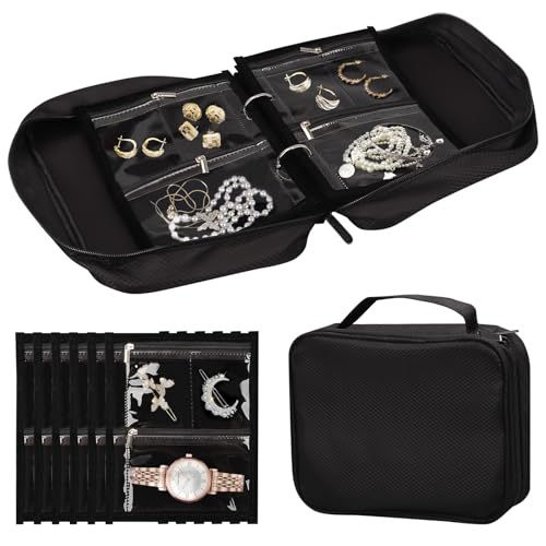 BigKing Tragbare Schmuckschatulle für Reisen mit 36 kleinen individuellen Taschen, 25 × 7,6 × 20 cm, Schwarz, Schmuckbeutel aus 600D Oxford-Gewebe + PEVA-Futter für Ohrringe, Ringe, Ketten BigKing Tragbare Schmuckschatulle für Reisen mit 36 kleinen individuellen Taschen, 25 × 7,6 × 20 cm, Schwarz, Schmuckbeutel aus 600D Oxford-Gewebe + PEVA-Futter für Ohrringe, Ringe, Ketten von BigKing