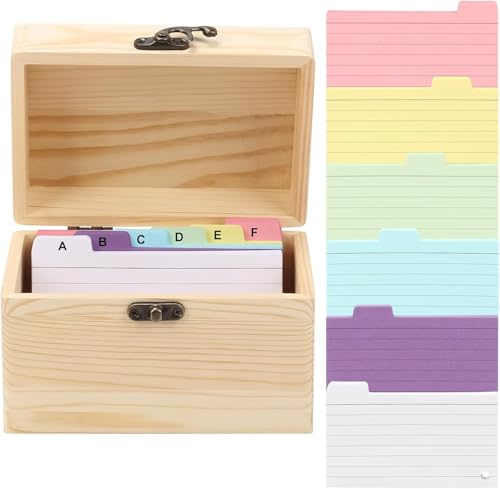 Karteikarten Box A6, Aarteikarten Box Karteikasten Holz mit Deckel, inklusive 150 Karteikarten, Vokabelbox für Sprachprüfungen, Vokabeltraining und tägliches Lernen von BigKing