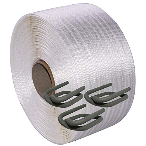 BigLe Umreifungsband 19 mm gewebt Textilband 600 m Kraftband zum Holzbündeln + 200 Drahtverschlussklemmen von BigLe