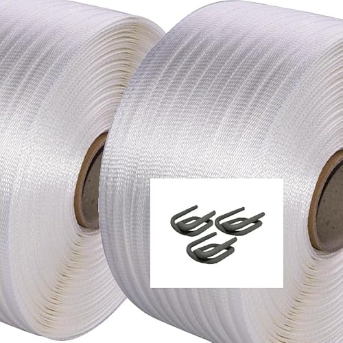 BigLe Umreifungsband 2 x 400 m 19 mm Textilband gewebt HD, Umreifungsband, Kraftband für Holzbündelgerät + 200 Drahtverschlussklemmen BigLe Umreifungsband 2 x 400 m 19 mm Textilband gewebt HD, Umreifungsband, Kraftband für Holzbündelgerät + 200 Drahtverschlussklemmen von BigLe
