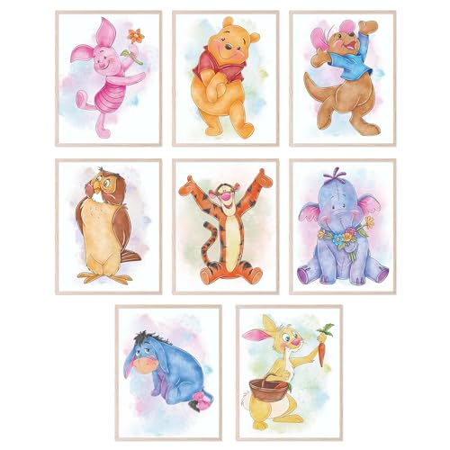 BigWig Prints Winnie Puuh Kinderzimmer-Dekor, Winnie Puuh Poster, Babyparty-Dekorationen, Kotbär, Kinderzimmer, Wandkunst, Ferkel, Tigger, I-Aah, Kaninchen, Eule, Roo – 8 Stück (20,3 x 25,4 cm) von BigWig Prints