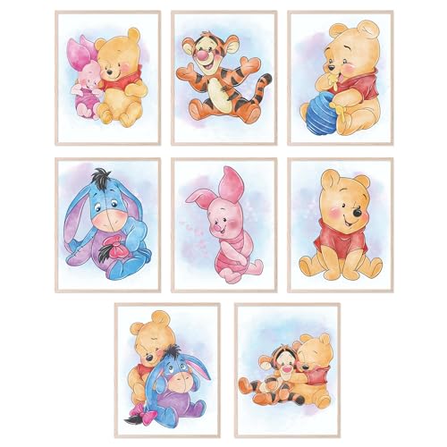 BigWig Prints Winnie Puuh Kinderzimmer-Dekor – Winnie Puuh Wandkunst, Baby-Wanddekoration, Kinder-Posterdrucke für Klassenzimmer, Ferkel, Tigger, Kaninchen, I-Ah, Geschenke – ungerahmt, 8 Stück (20,3 von BigWig Prints