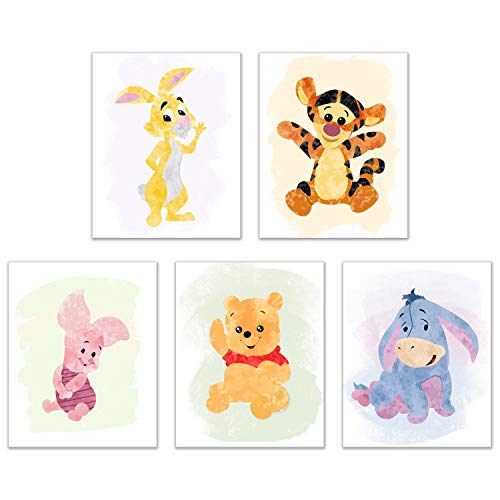 Winnie Puuh Aquarell-Kunstdrucke für Kinderzimmer, 5 Fotos, 20,3 x 25,4 cm, Ferkel, Tigger, I-Aah, Kaninchen, Kinder-Wanddekoration von BigWig Prints
