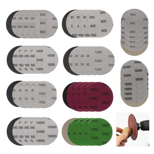 Biglumin 50pcs schleifpapier 75mm klett schleifpapier set 400/600/800/1000/1200/1500/2000/3000/5000/10000,Schleifpad Rund Klett Körnung sortiert Grits Nasse Trockene Exzenterschleifer für Auto Metall von Biglumin