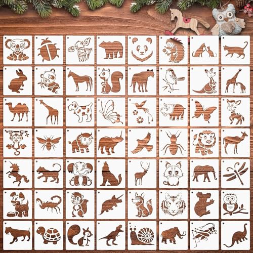 Biglumin 56pcs DIY-Vorlage mit Tiermotiv Set,7x7cm schablonen textilgestaltung malschablonen kinder schablone tierspuren Wiederverwendbare schablonen Tiermotiv für Malerei DIY (Tiere) von Biglumin