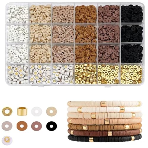 Biglumin Perlen für armbänder Set mit Aufbewahrungsbox, 6mm Polymer Clay Perlen, quetschperlen handykette perlen armbänder selber machen 7 Farben.(2820 PCS) von Biglumin