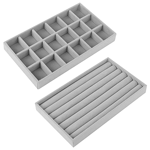 2 Stück Schmuck Tabletts Organizer, Stapelbar Schmuckkästchen Aufbewahrung Box für Ringe Ohrstecker Brosche Armband Kette Uhr Anhänger Ring Display Organizer aus Samt Schmuckschatulle Damen Mädchen 2 Stück Schmuck Tabletts Organizer, Stapelbar Schmuckkästchen Aufbewahrung Box für Ringe Ohrstecker Brosche Armband Kette Uhr Anhänger Ring Display Organizer aus Samt Schmuckschatulle Damen Mädchen von Bigxin
