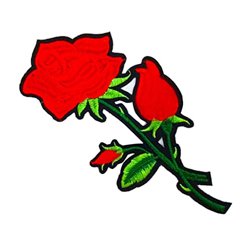 Biitfuu Rote Rose Stickerei Patch DIY Nähen Applikation Reparatur Patch Blumen Aufbügeln Patch für Jacken Rucksäcke Kleidung Reparatur von Biitfuu