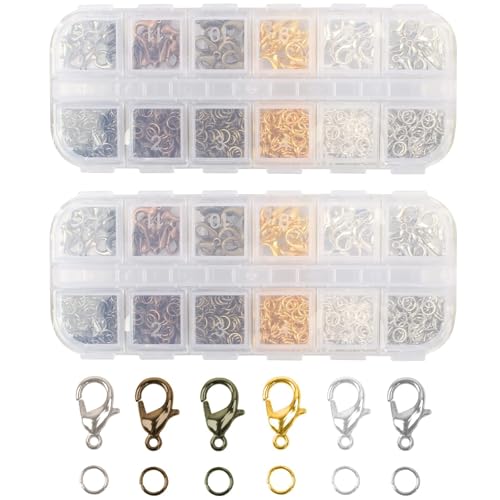1920 Stück Kettenverschluss, Armband Verschluss Set, 6 Farben Ketten Verschlüsse, Karabinerverschluss und Biegeringe, für Halsketten Armband, Fußkette, Schmuck Basteln DIY 1920 Stück Kettenverschluss, Armband Verschluss Set, 6 Farben Ketten Verschlüsse, Karabinerverschluss und Biegeringe, für Halsketten Armband, Fußkette, Schmuck Basteln DIY von Bikasun