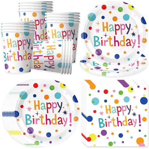 Bikasun Bunte Geburtstag Partygeschirr Set für 16 Gäste, Happy Birthday Partyteller Party Geschirr Set, Einweggeschirr Teller Becher Servietten Weiß Pappteller, Kinder Männer Frauen Geburtstag Deko Bikasun Bunte Geburtstag Partygeschirr Set für 16 Gäste, Happy Birthday Partyteller Party Geschirr Set, Einweggeschirr Teller Becher Servietten Weiß Pappteller, Kinder Männer Frauen Geburtstag Deko von Bikasun