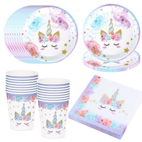 Bikasun Einhorn Partygeschirr Set, 16 Gäste Einhorn Teller Set, Einhorn Geburtstag Geschirr, Kindergeburtstag Teller Becher Servietten Pappteller Party Deko Bikasun Einhorn Partygeschirr Set, 16 Gäste Einhorn Teller Set, Einhorn Geburtstag Geschirr, Kindergeburtstag Teller Becher Servietten Pappteller Party Deko von Bikasun