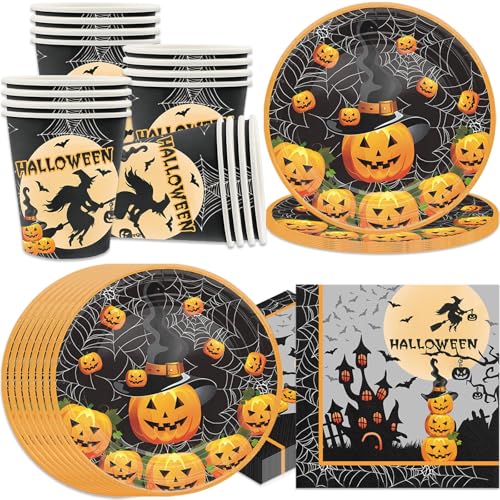 Bikasun Halloween Partygeschirr Set, 16 Gäste Halloween Party Geschirr Teller Set, Teller Becher Servietten Pappteller Kürbis Deko Party für Kinder Bikasun Halloween Partygeschirr Set, 16 Gäste Halloween Party Geschirr Teller Set, Teller Becher Servietten Pappteller Kürbis Deko Party für Kinder von Bikasun